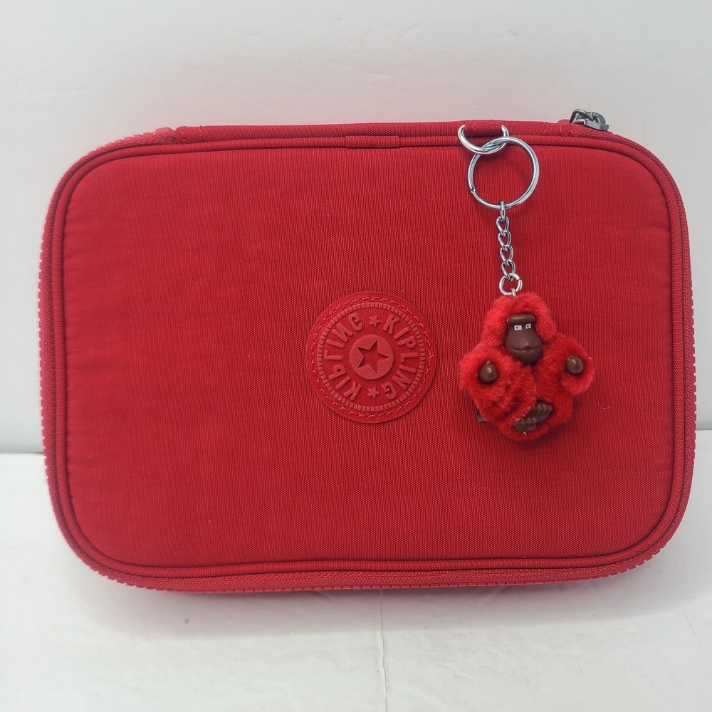 Kipling 100 Pens School Pencil Makeup Case Zipper Compartment Red
